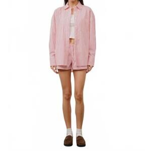 NEW LOUCIA capri striped button down shirt in red/white